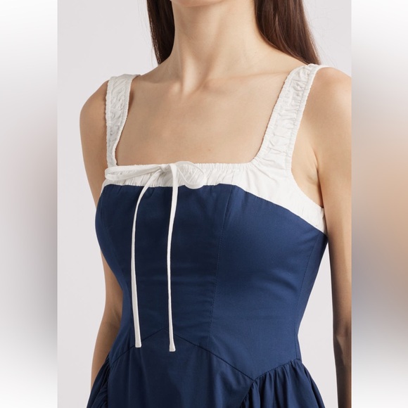 Moon River Navy Cotton Colorblock Midi Dress - Picture 5 of 9